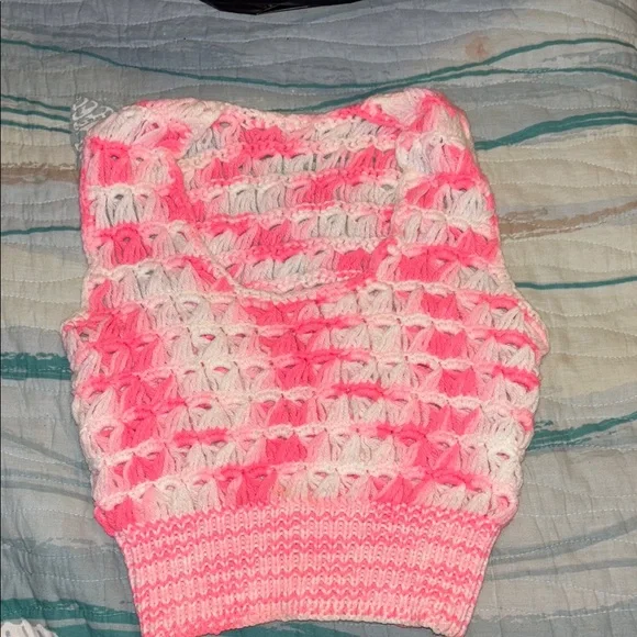 Pink and White Crochet Women's Top - Picture 1 of 3